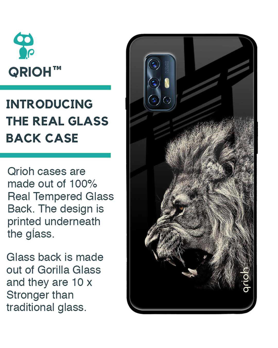 Shop Brave Lion Printed Premium Glass Cover for Vivo V19 (Shock Proof, Lightweight)-Back