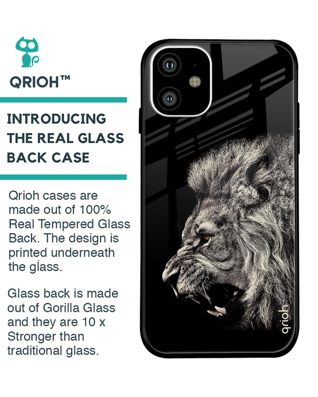 Shop Brave Lion Printed Premium Glass Cover for iPhone 11(Shock Proof, Lightweight)-Back