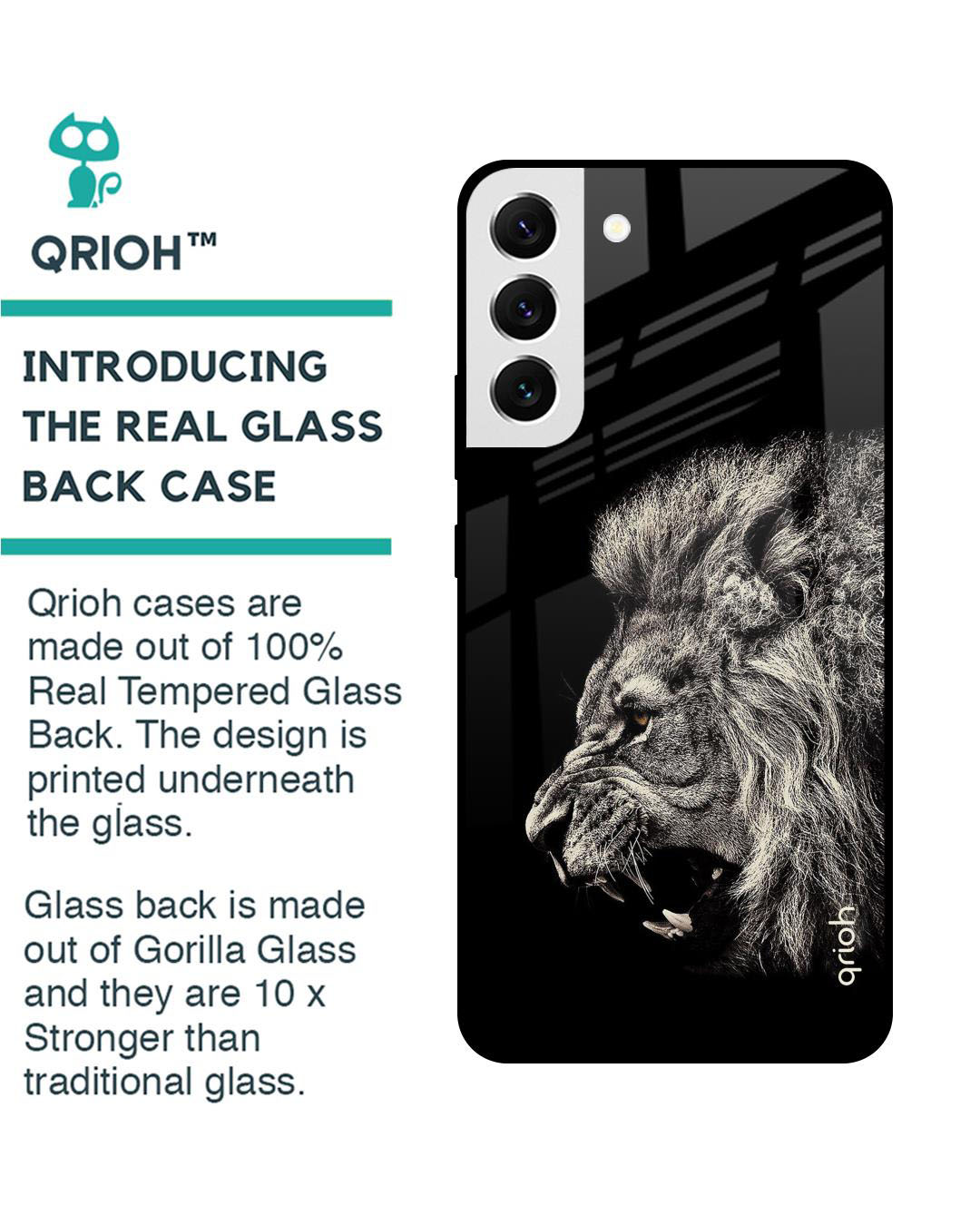 Shop Brave Lion Printed Premium Glass Cover for Samsung Galaxy S22 5G (Shock Proof, Lightweight)-Back