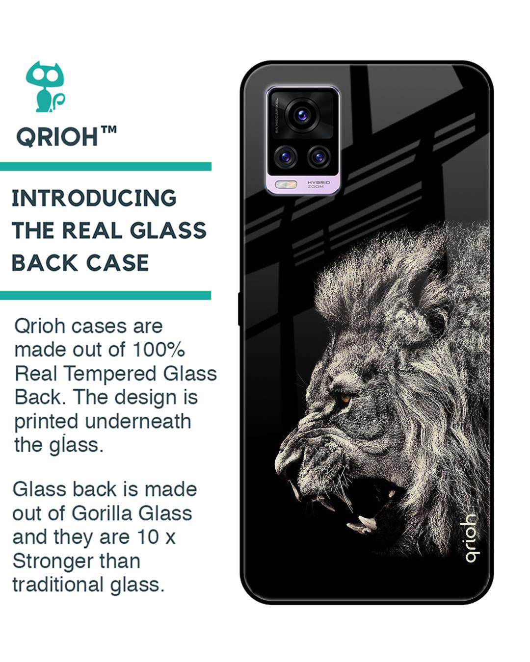 Shop Brave Lion Printed Premium Glass Cover for Vivo V20 Pro (Shock Proof, Lightweight)-Back