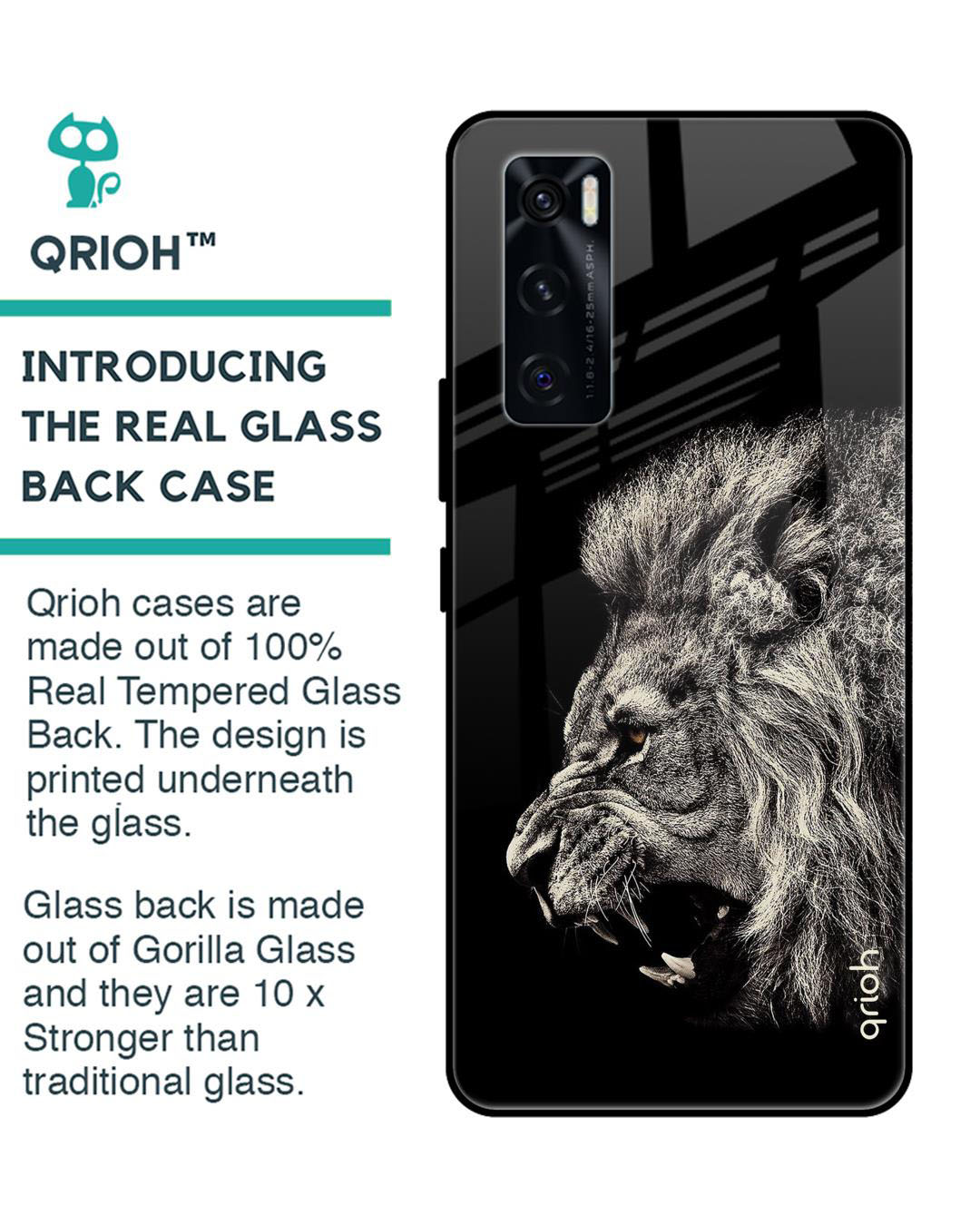 Shop Brave Lion Printed Premium Glass Cover for Vivo V20 SE (Shock Proof, Lightweight)-Back