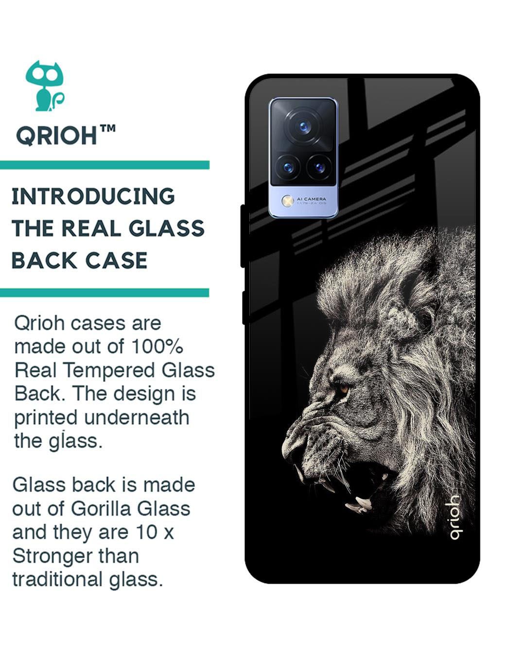 Shop Brave Lion Printed Premium Glass Cover for Vivo V21 (Shock Proof, Lightweight)-Back