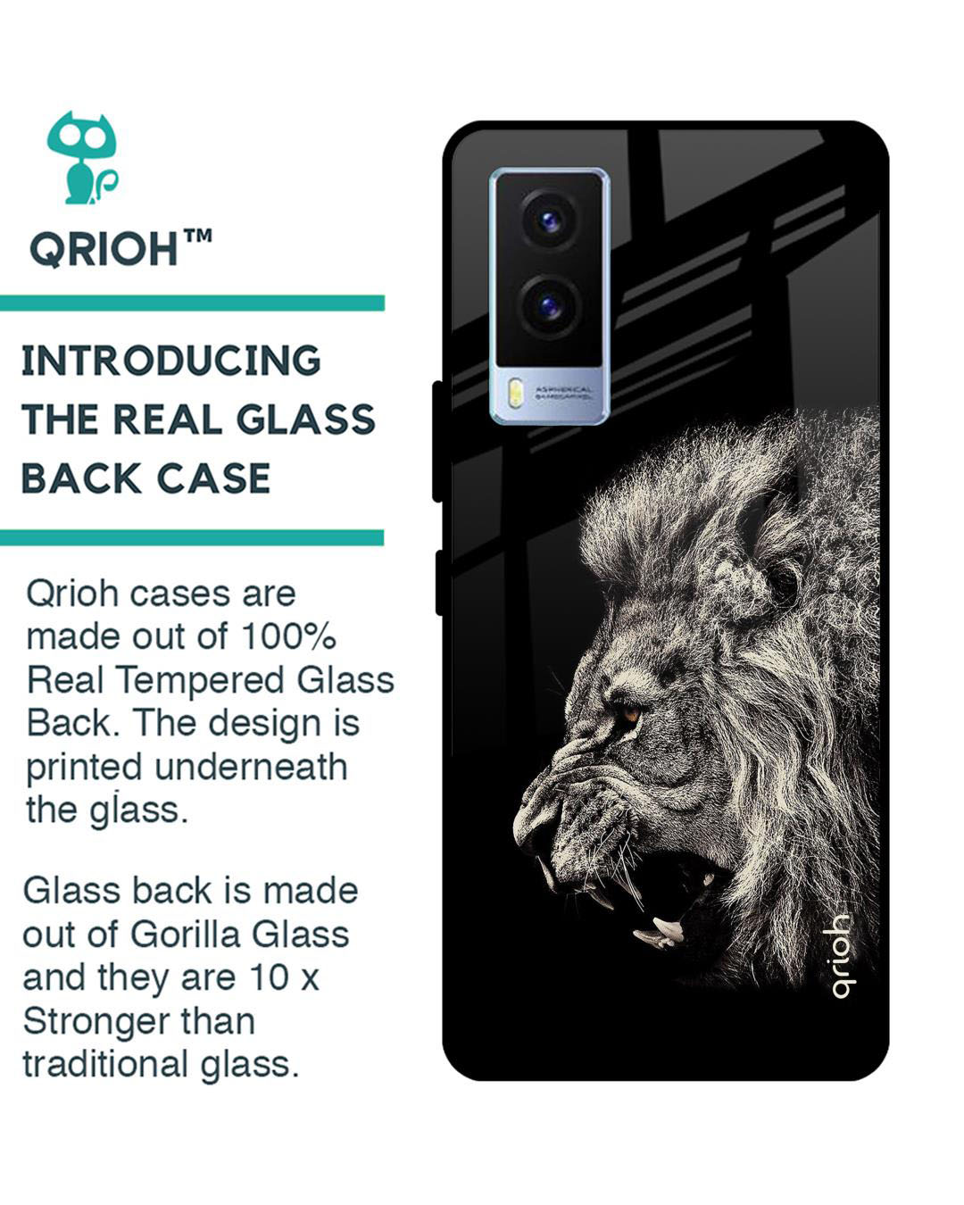 Shop Brave Lion Printed Premium Glass Cover for Vivo V21e (Shock Proof, Lightweight)-Back