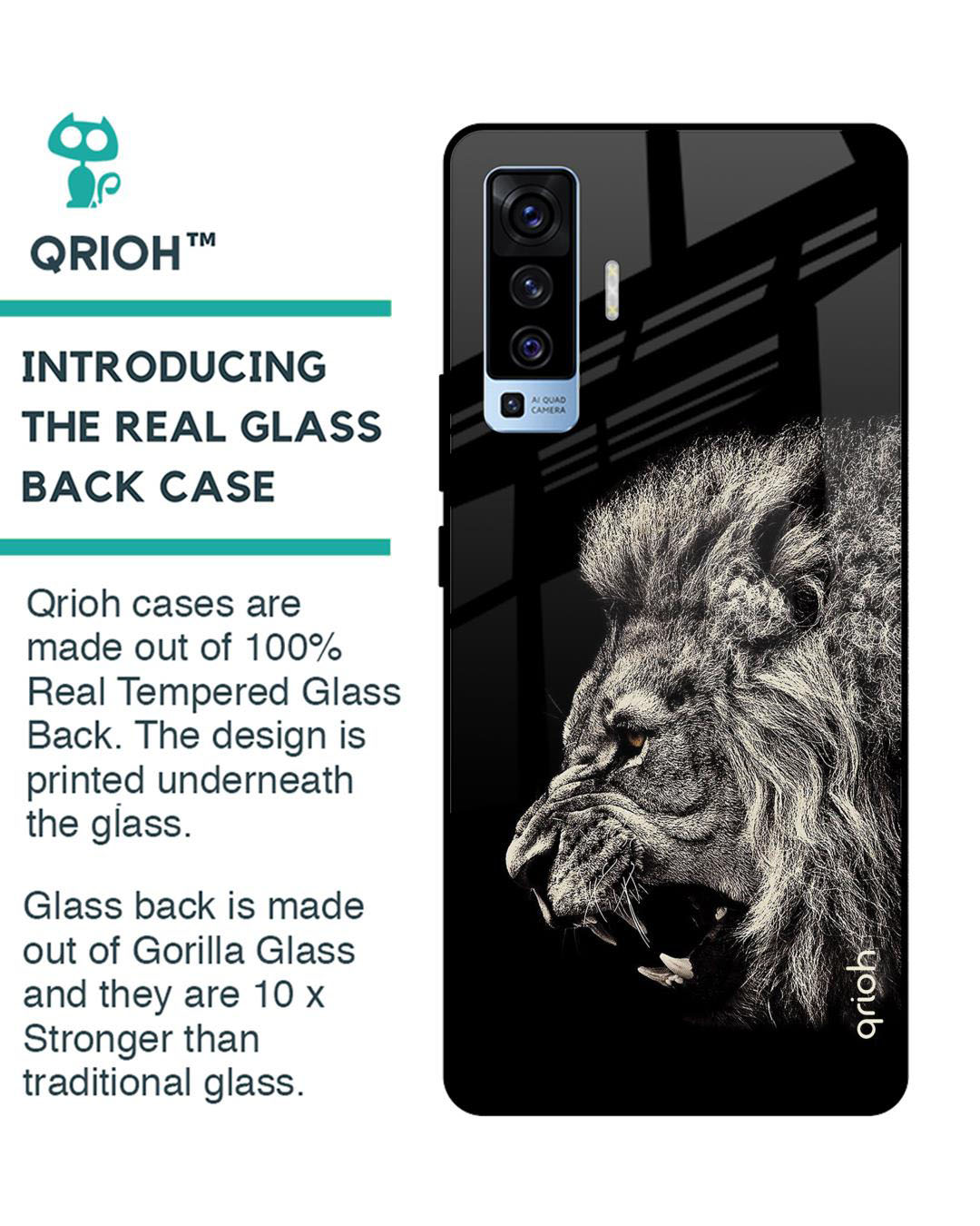 Shop Brave Lion Printed Premium Glass Cover for Vivo X50 (Shock Proof, Lightweight)-Back