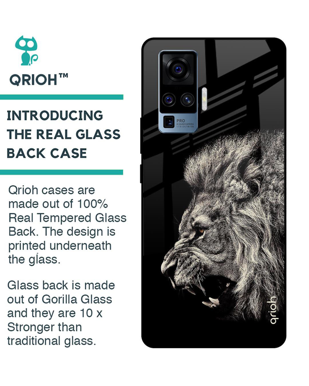 Shop Brave Lion Printed Premium Glass Cover for Vivo X50 Pro (Shock Proof, Lightweight)-Back