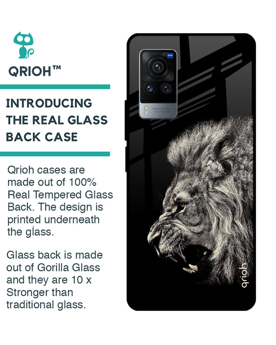 Shop Brave Lion Printed Premium Glass Cover for Vivo X60 Pro (Shock Proof, Lightweight)-Back
