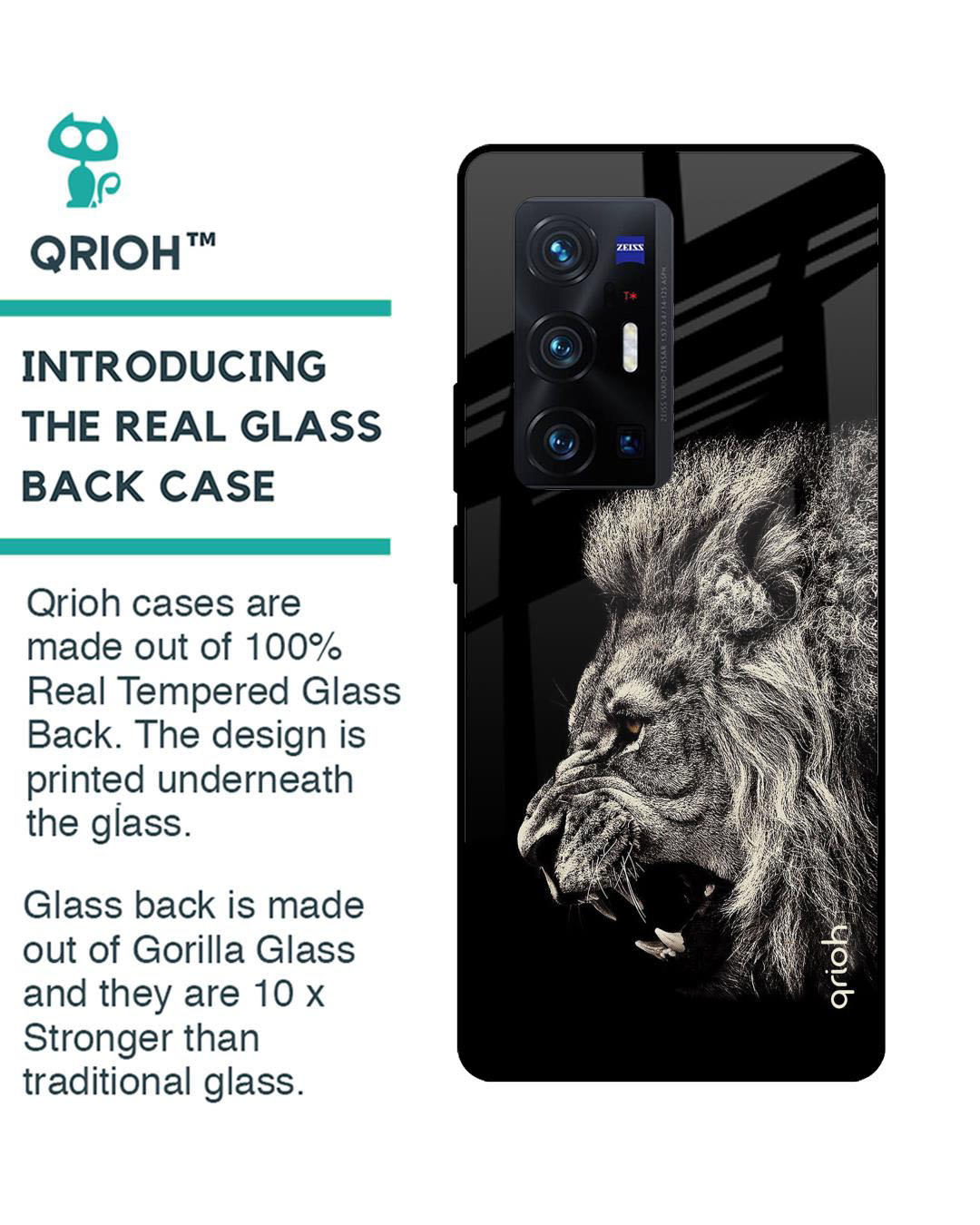 Shop Brave Lion Printed Premium Glass Cover for Vivo X70 Pro Plus (Shock Proof, Lightweight)-Back