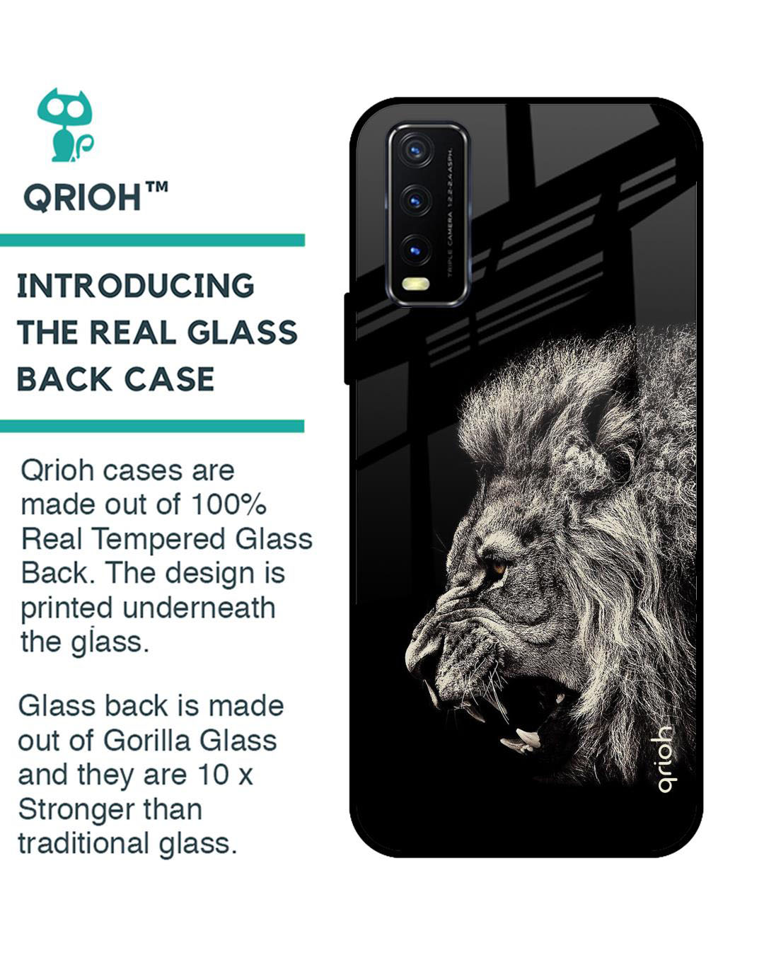 Shop Brave Lion Printed Premium Glass Cover for Vivo Y20 (Shock Proof, Lightweight)-Back