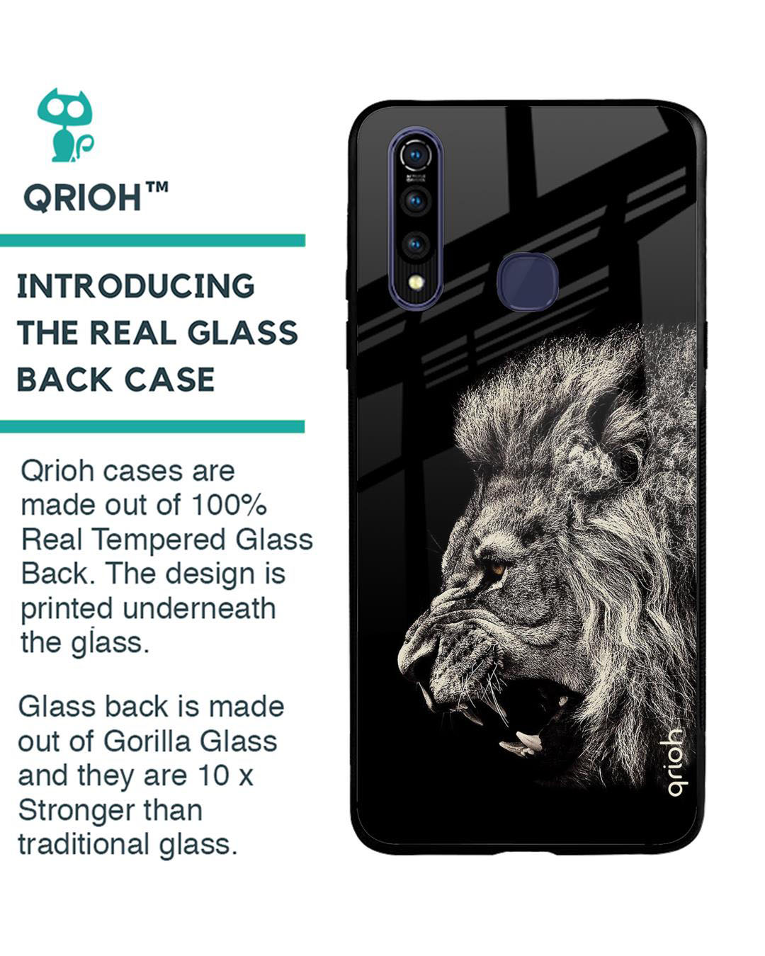 Shop Brave Lion Printed Premium Glass Cover for Vivo Z1 Pro (Shock Proof, Lightweight)-Back