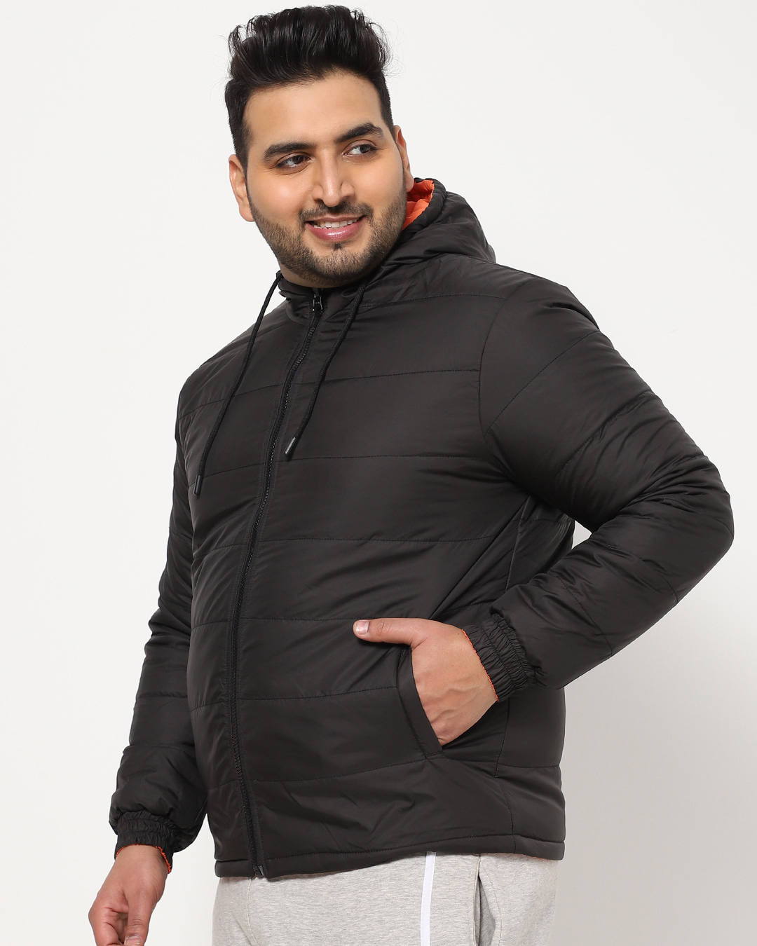 Shop Men's Black Plus Size Puffer Jacket-Back