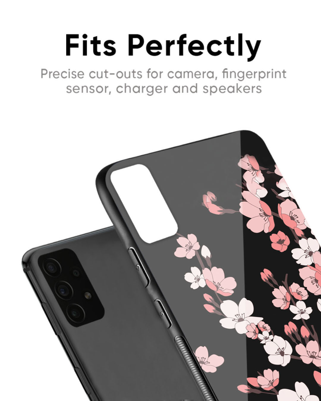 Shop Black Cherry Blossom Premium Glass Case for OnePlus 6T (Shock Proof, Scratch Resistant)-Back