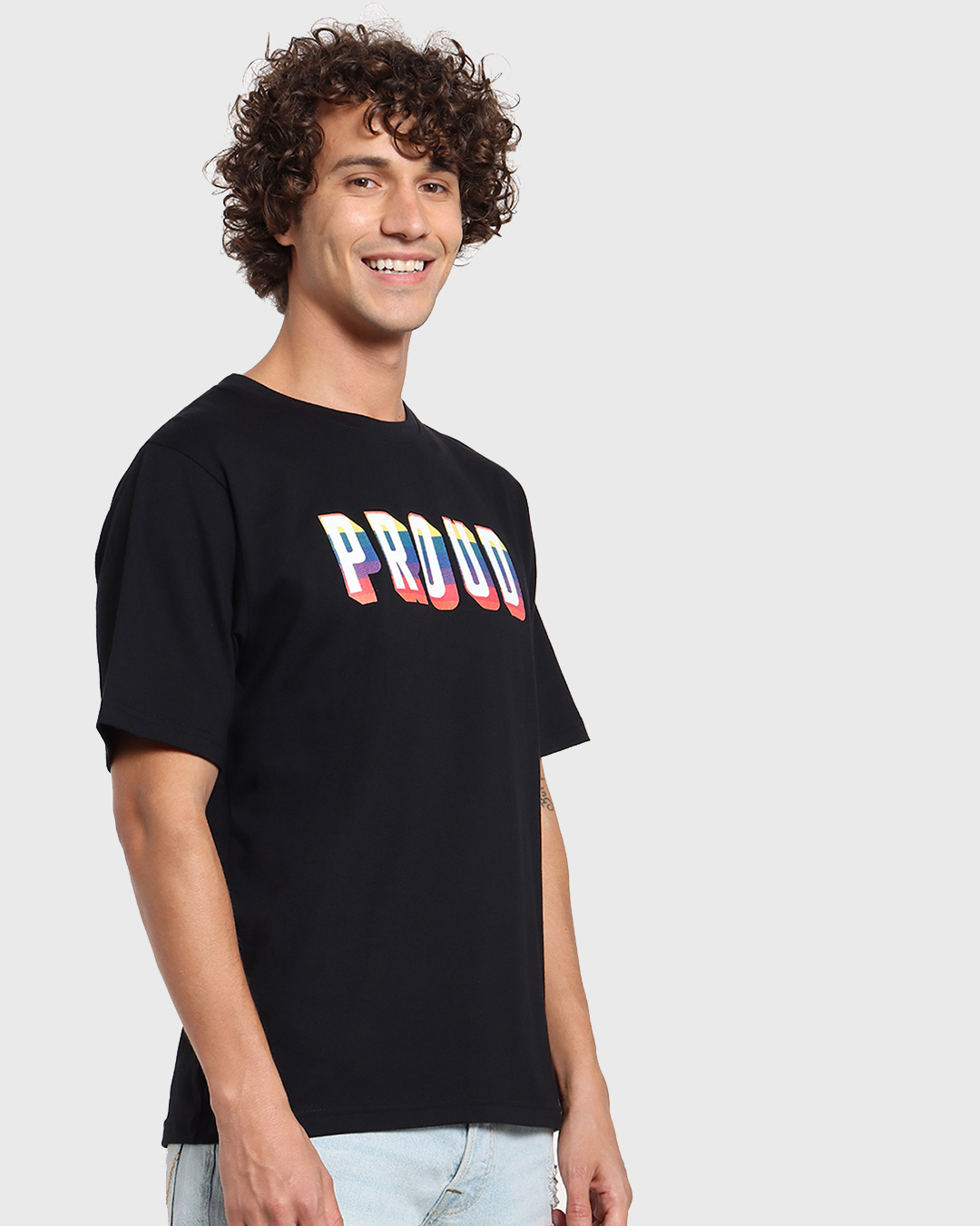 Shop Men's Black Proud Typography Super Loose Fit T-shirt-Back