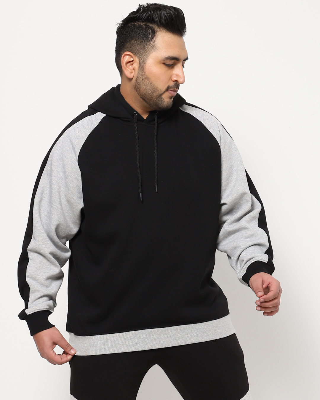 Shop Men's Black & Grey Color Block Plus Size Hoodie-Back