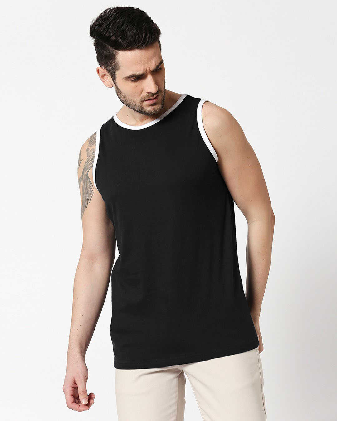 Buy Men's Black Contrast Binding Vest for Men Online at Bewakoof