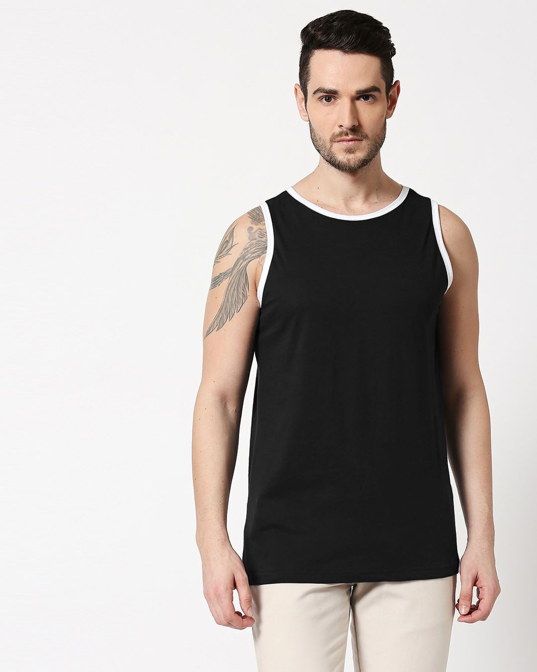 Shop Men's Black Contrast Binding Vest-Back