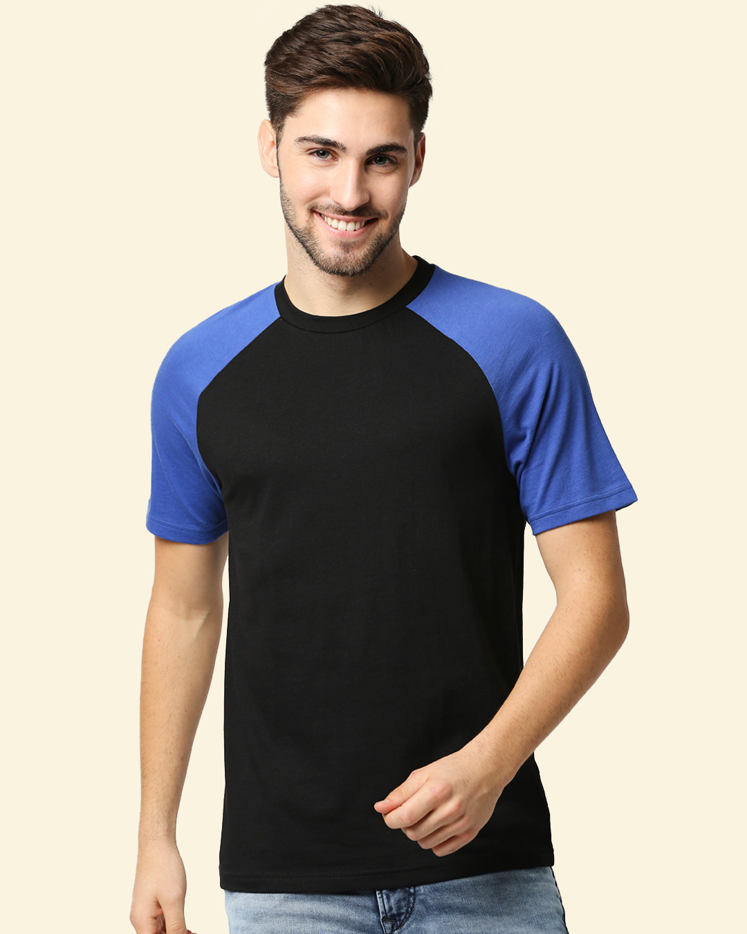 Black-Dazzling Blue Raglan Half Sleeve 