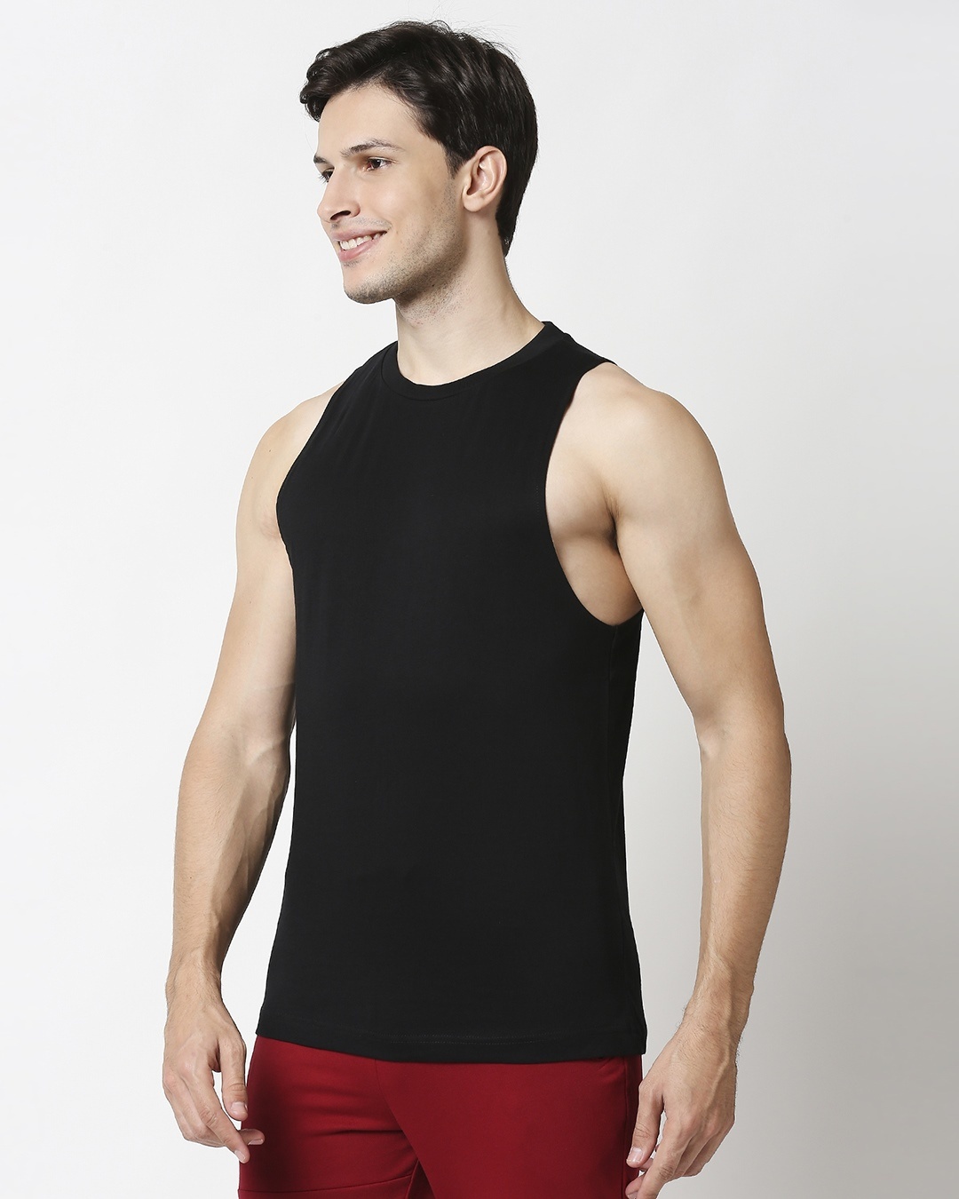 Shop Men's Black Deep Armhole Oversized Vest-Back