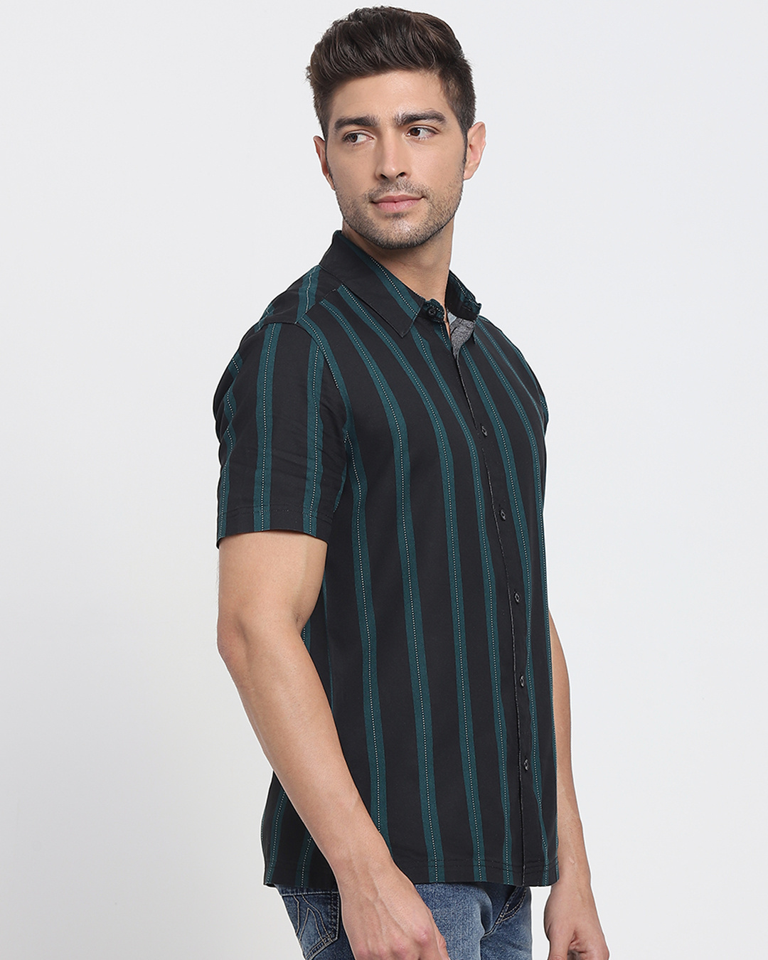 Shop Black Dot And Stripe AOP Half Sleeve Shirt-Back
