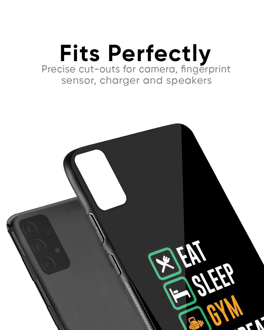 Shop Black Eat Sleep & Gym Printed Glass Back Case for Xiaomi Redmi Note 9 Pro Max-Back
