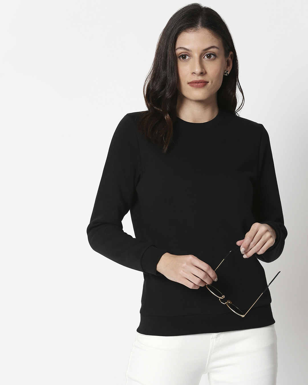 

Black Fleece Sweater Women' Plain Fleece Sweater Bewakoof.com