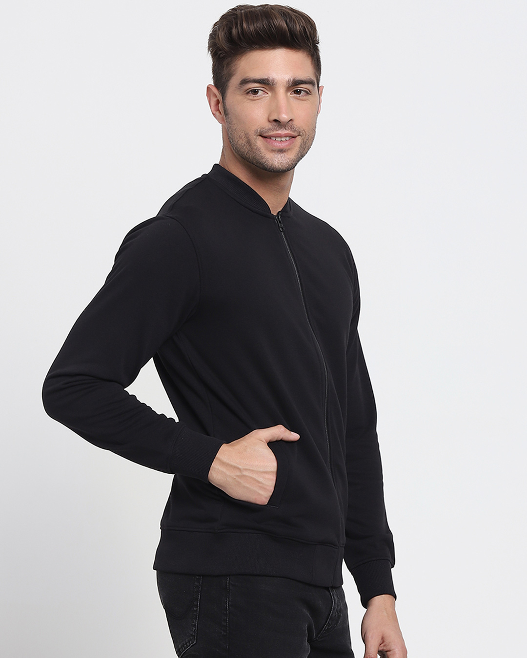Shop Black Fleece Zipper Sweatshirt-Back
