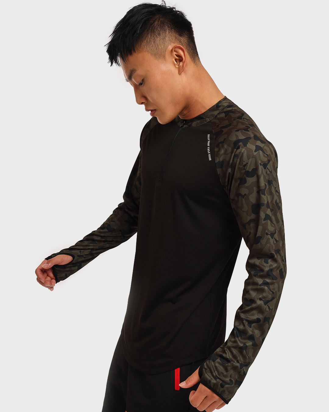 Shop Men's Black Camo Training Thumbhole T-shirt-Back