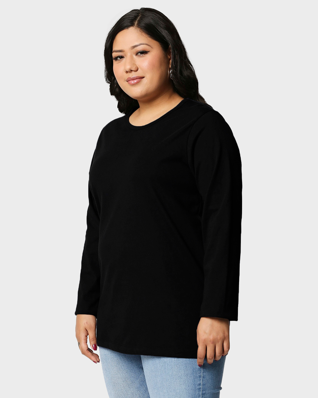 Shop Women's Black Plus Size Slim Fit T-shirt-Back