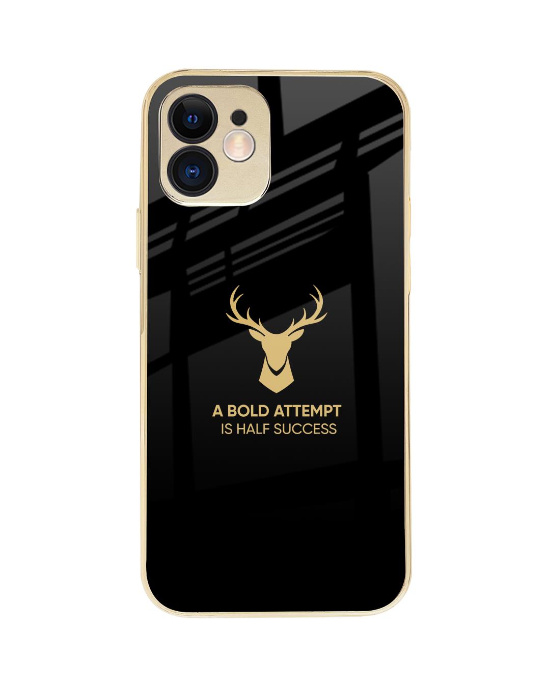Shop Black Gold Deer Metallic Gold Premium Glass Case for Apple iPhone 12-Back