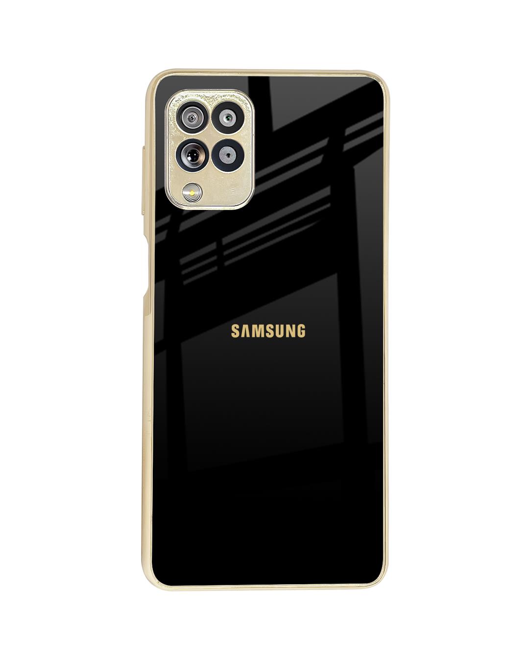 Shop Black Gold Logo Metallic Gold Premium Glass Case for Samsung Galaxy F62-Back