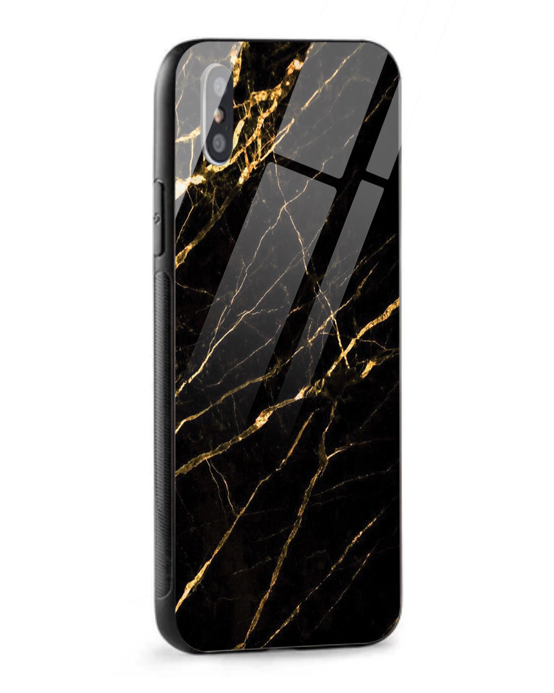 Shop Black & Gold Marble Premium Glass Cover for Apple iPhone XS-Back