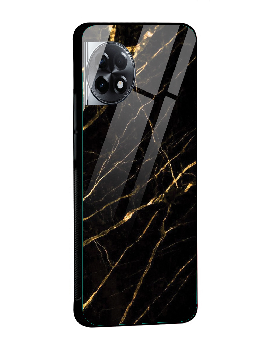 Shop Black & Gold Marble Premium Glass Cover for OnePlus 11R 5G-Back