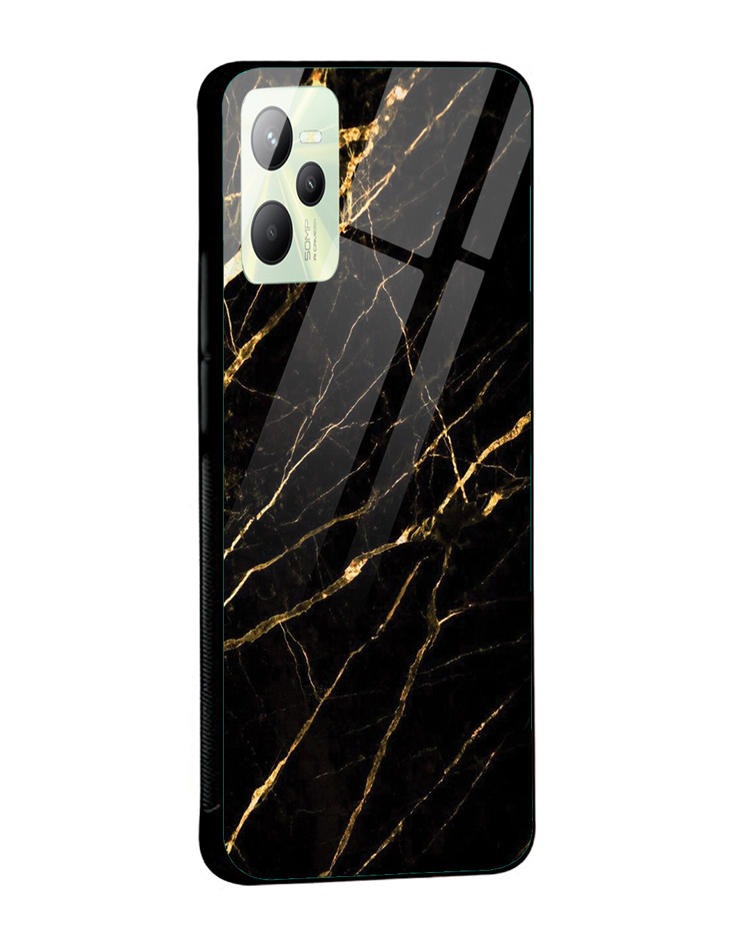 Buy Black & Gold Marble Premium Glass Cover for Realme C35 Online in