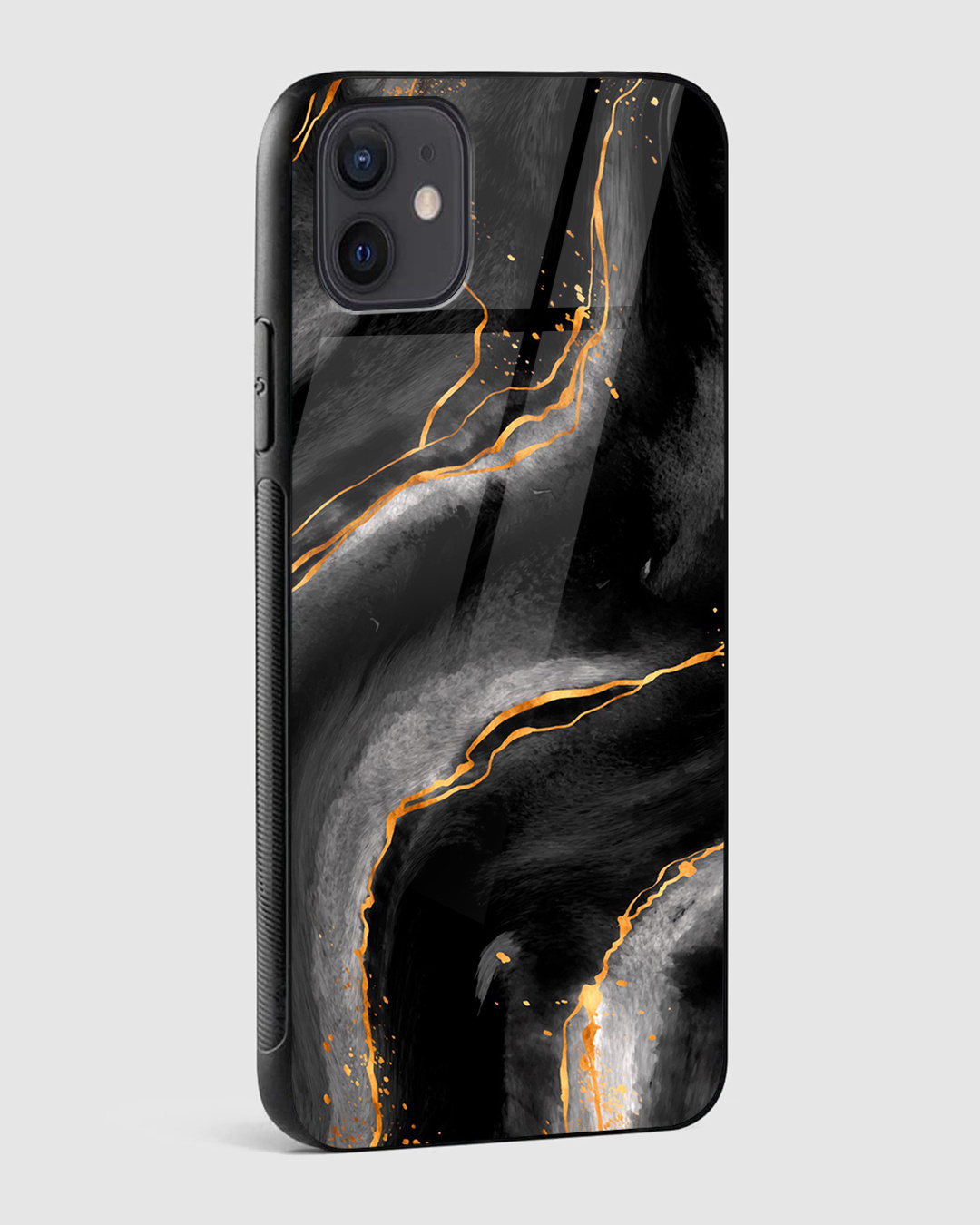 Shop Black Golden Marble Premium Glass Case for Apple iPhone 12-Back