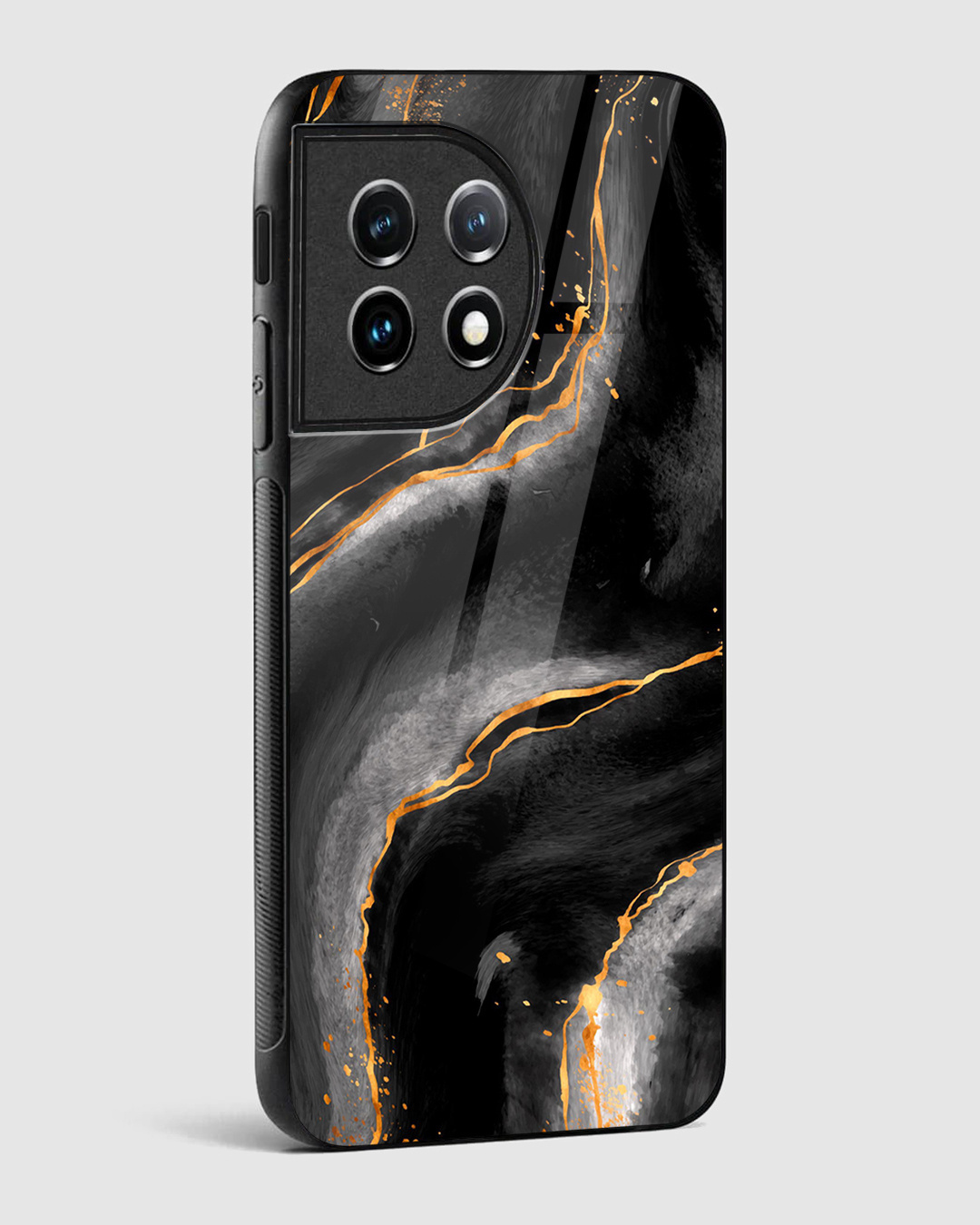 Shop Black Golden Marble Premium Glass Case for OnePlus 11 5G-Back