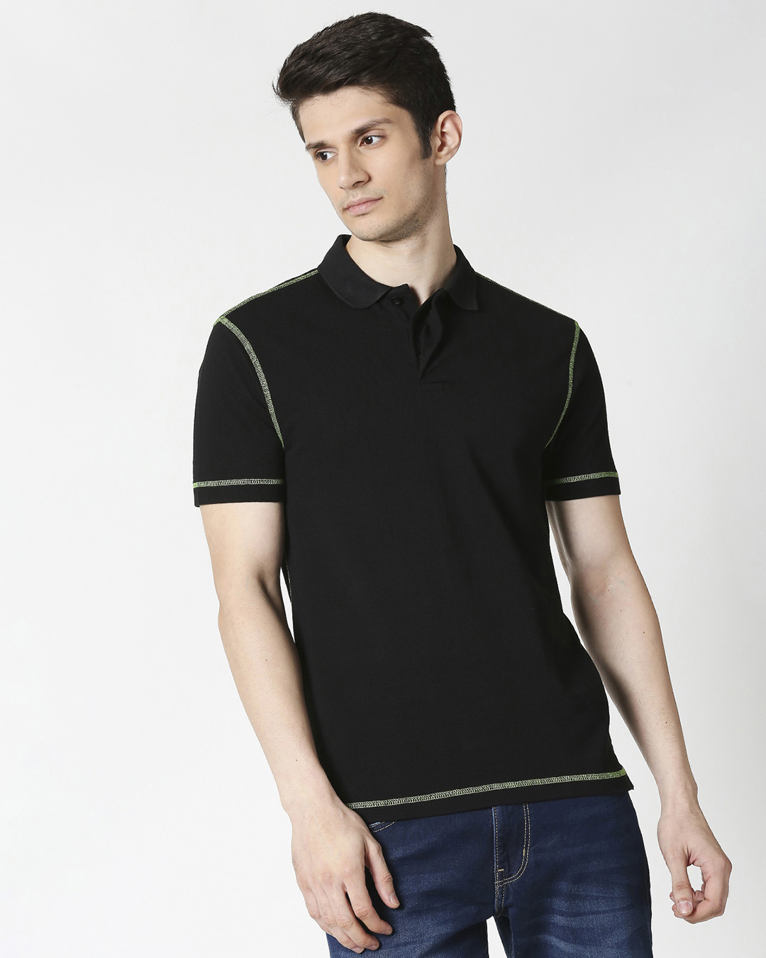 Shop Black Half Sleeve Contrast Polo-Back