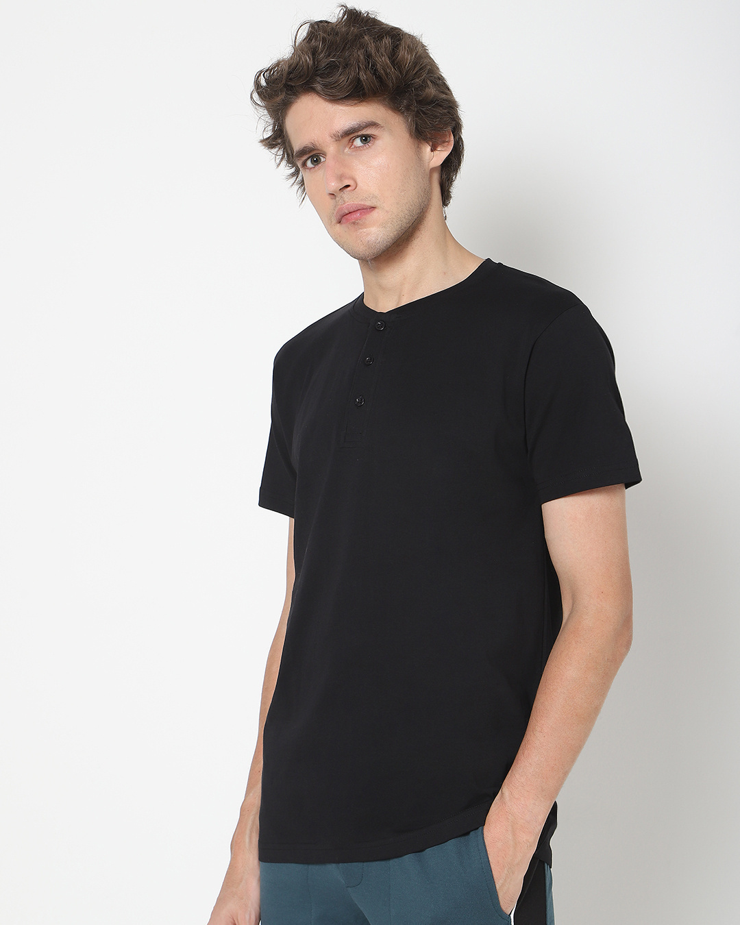 Shop Black Half Sleeve Henley T-shirt-Back