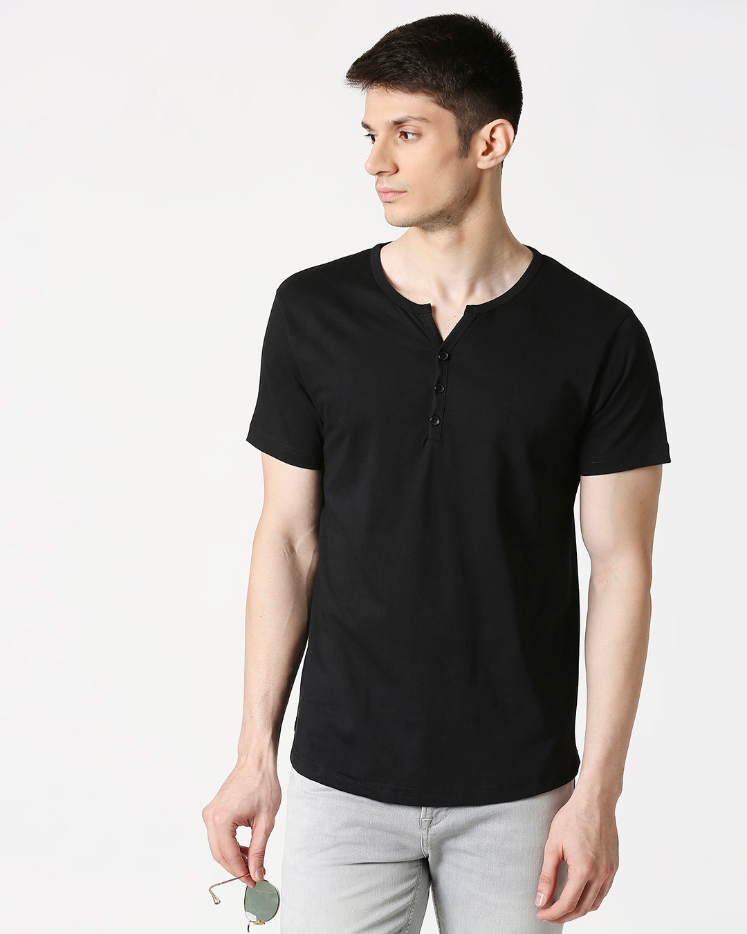 

Black Half Sleeve Henley T-Shirt Men' Plain Half Sleeve Henley T-Shirt - Outsource Bewakoof.com