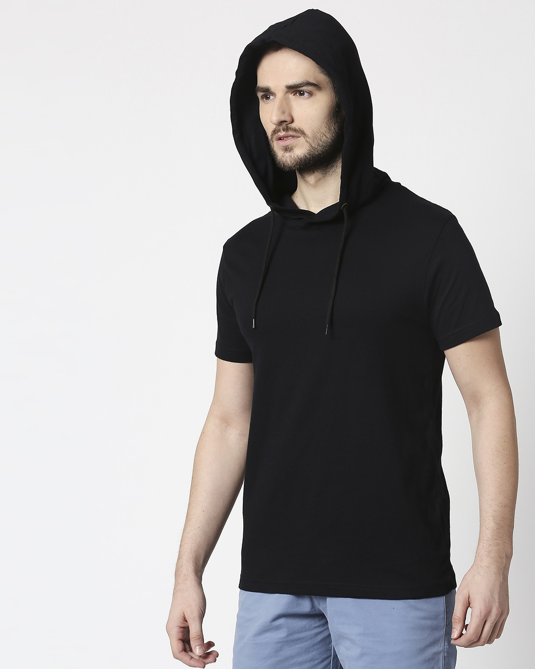 Buy Black Half Sleeve Hoodie T-shirt 