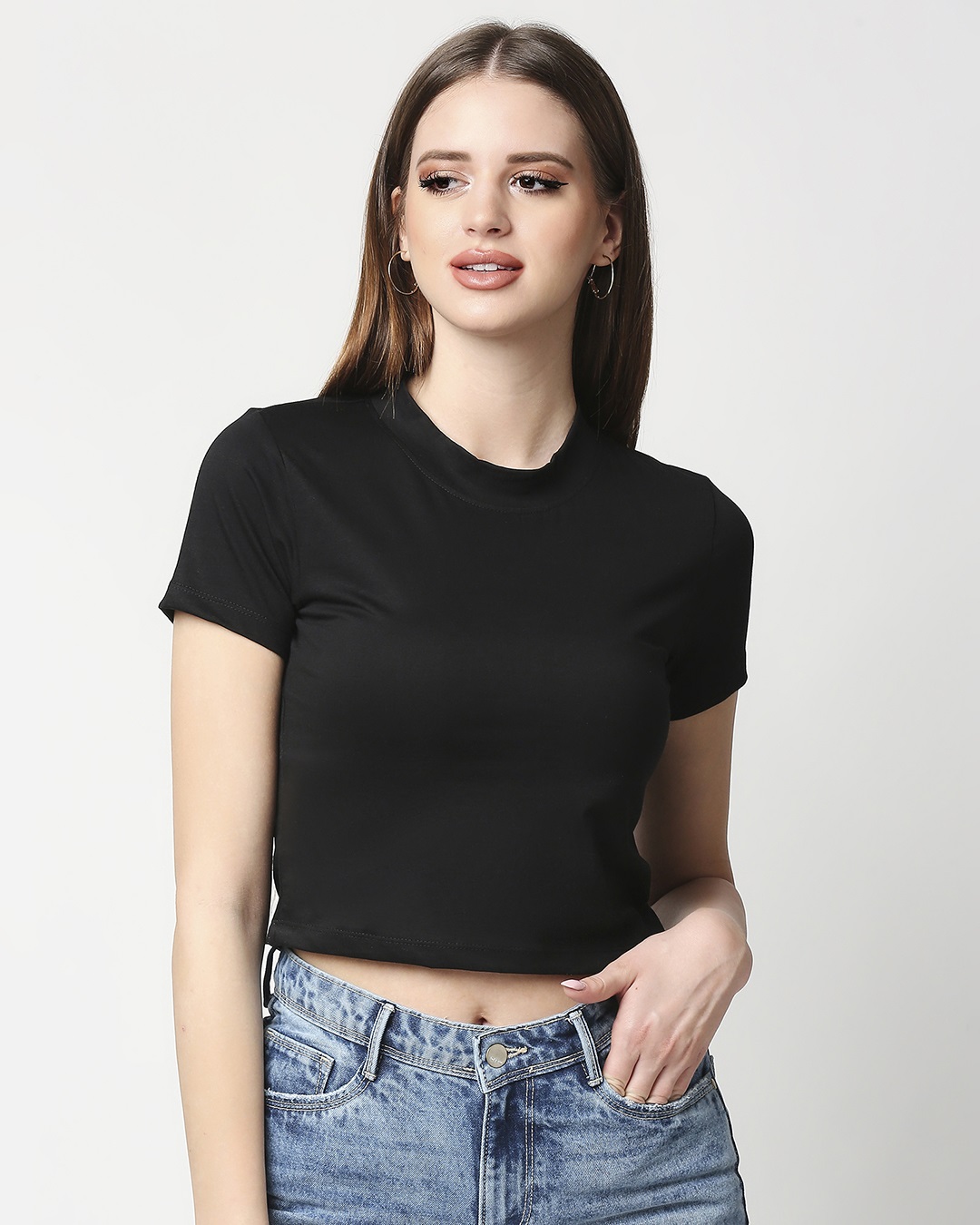 Shop Women's Black Slim Fit Crop Top-Back