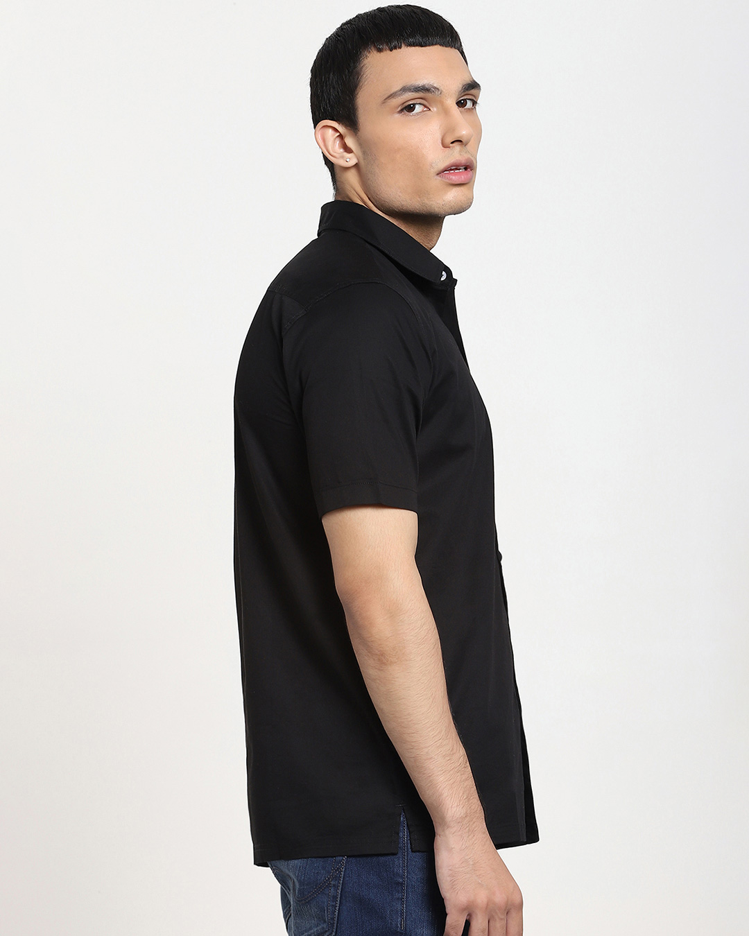 Shop Black Half Sleeve Solid Shirt-Back