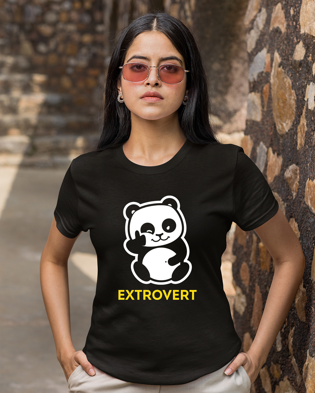 Shop Pack of 2 Black Introvert and Extrovert Graphic Printed Cotton T-shirt-Back