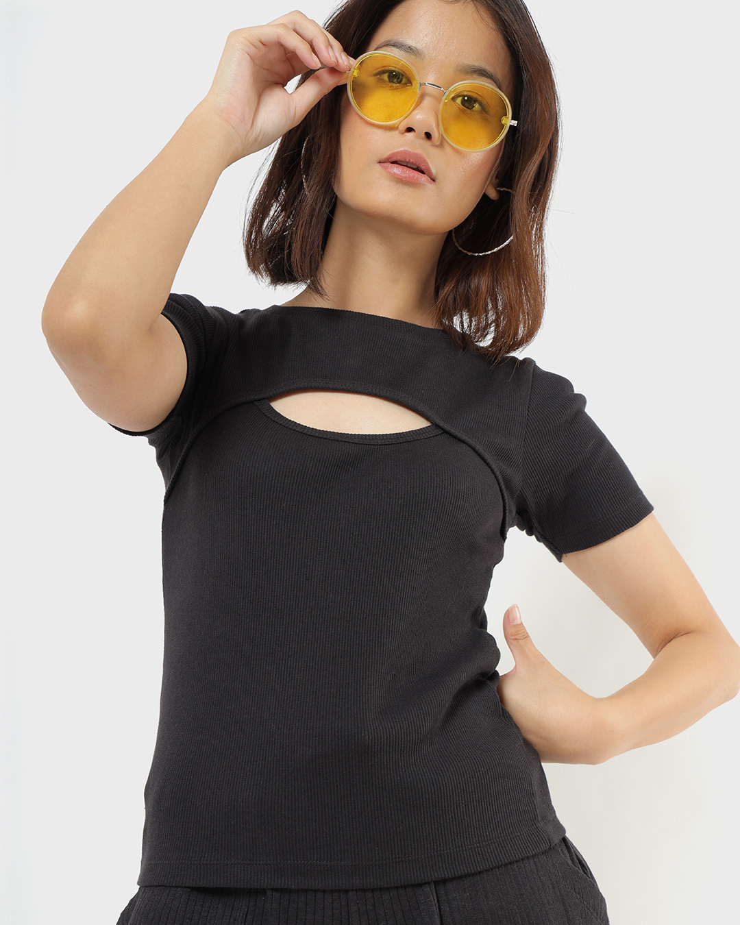 Buy Black Keyhole Neck Slim Fit Top Online At Bewakoof