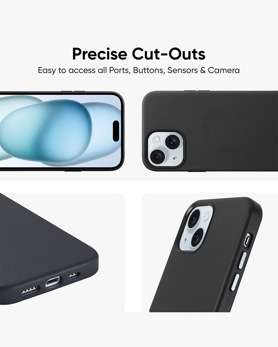 Shop Black Leather Case for Apple iPhone 15-Back