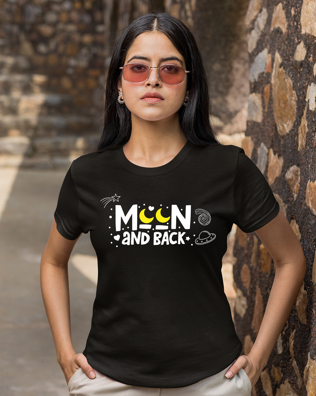 Shop Pack of 2 Black Love You To The Moon and Back Typography Cotton T-shirt-Back