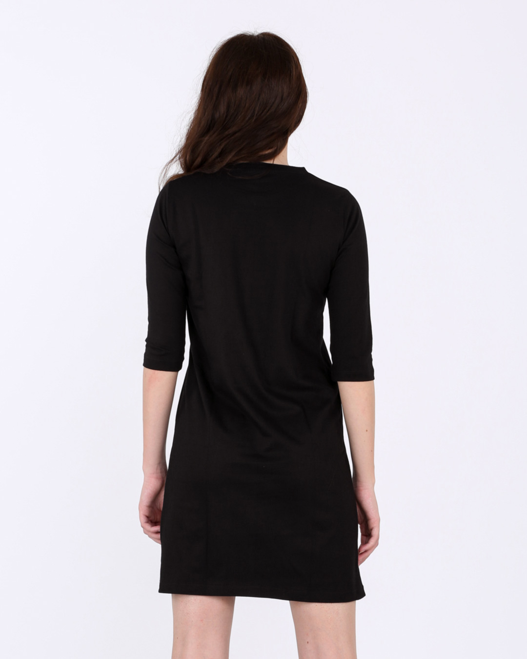 Shop Black Minimal 3/4th Sleeve T-Shirt Dress-Back