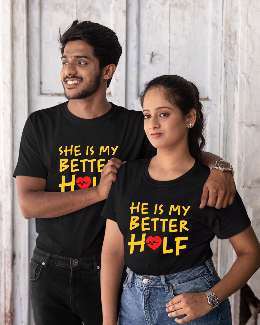 Shop Pack of 2 Unisex Black My Better Half Typography Couple T-shirt-Back