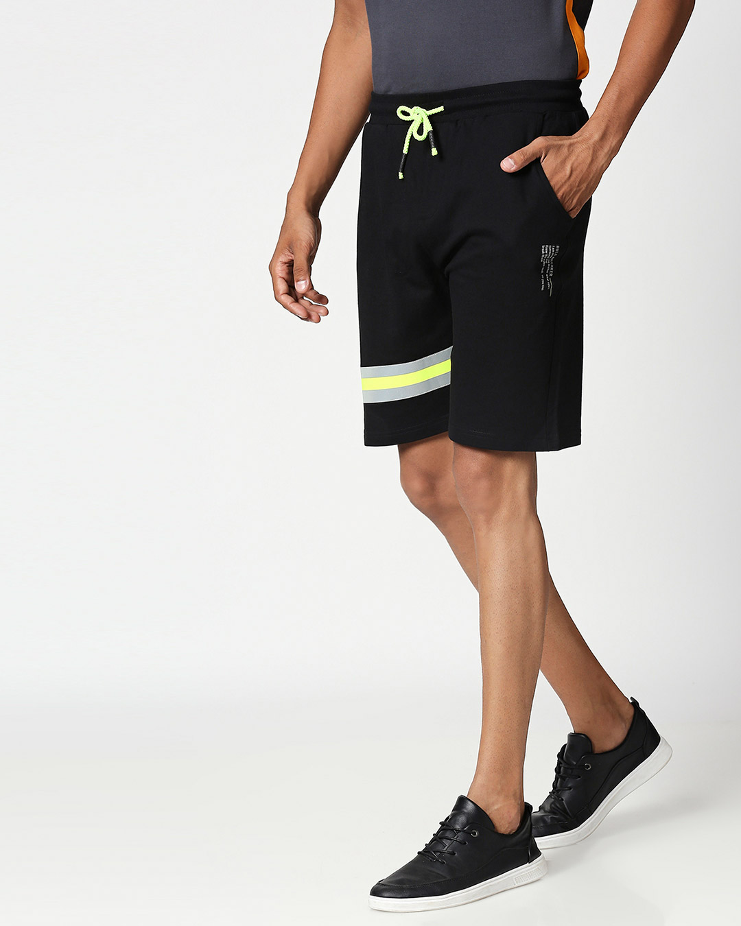 Shop Black-Neon Lime Reflector Shorts-Back