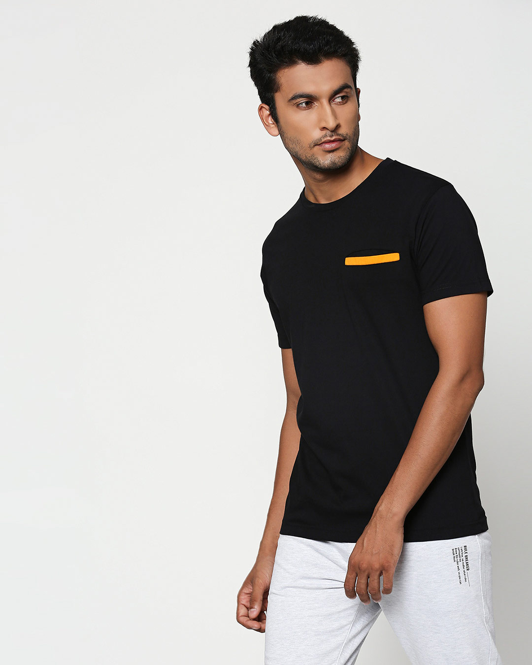 Shop Black-Neon Orange Contrast Bone Pocket T-Shirt-Back