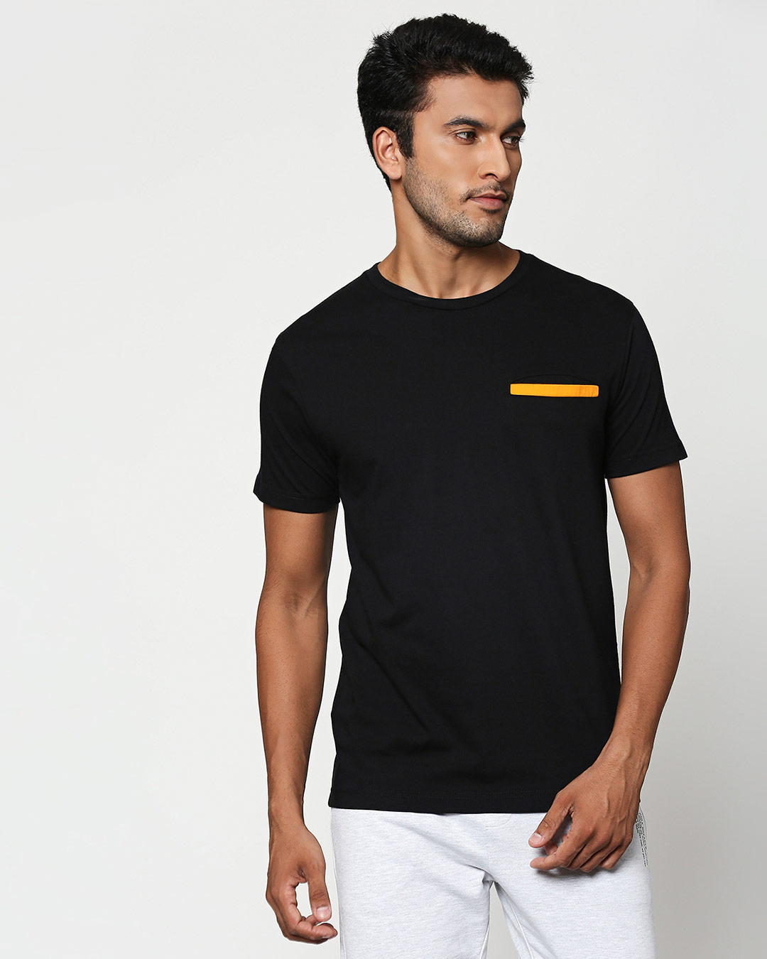 Buy Black-Neon Orange Contrast Bone Pocket T-Shirt for Men black Online ...