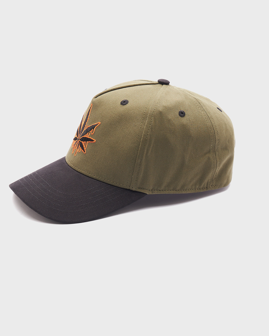Shop Unisex Black & Olive Greem Melting Leaf Embroidered Baseball Cap-Back